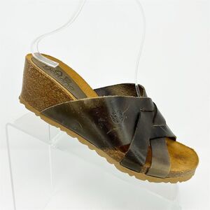 Yokono Women's Brown Leather Slip-On Wedge Sandals Size 9 Comfort Summer